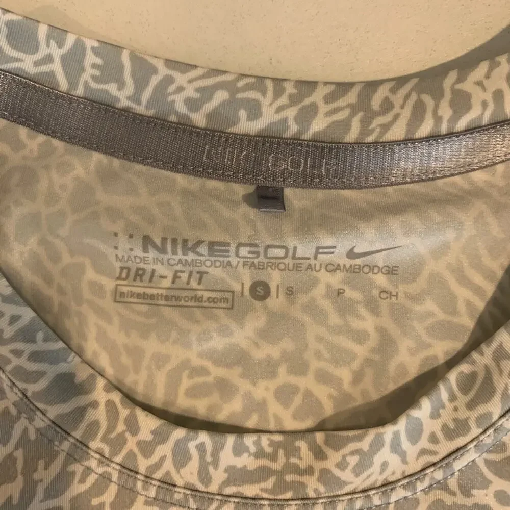 Nike Top Womens Small Gray White Golf Dri Fit Crew Neck Base Layer UV Protect